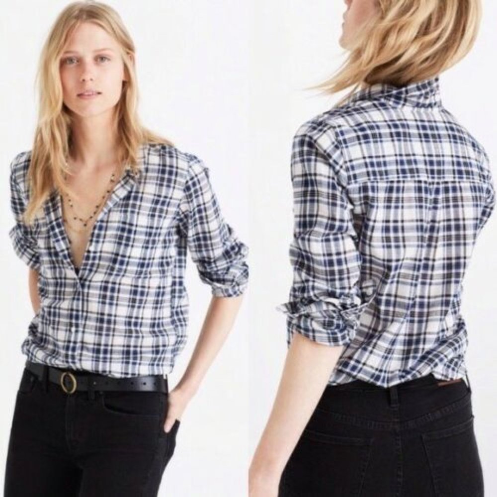 NWOT Madewell Slim Fit Ex-Boyfriend Cotton Button Up Shirt Plaid